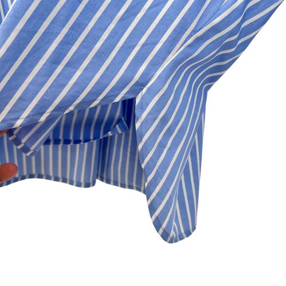 TALBOTS Plus Petite Blue & White Striped Cotton V Neck Poplin Top // 2X Petite - Picture 6 of 7